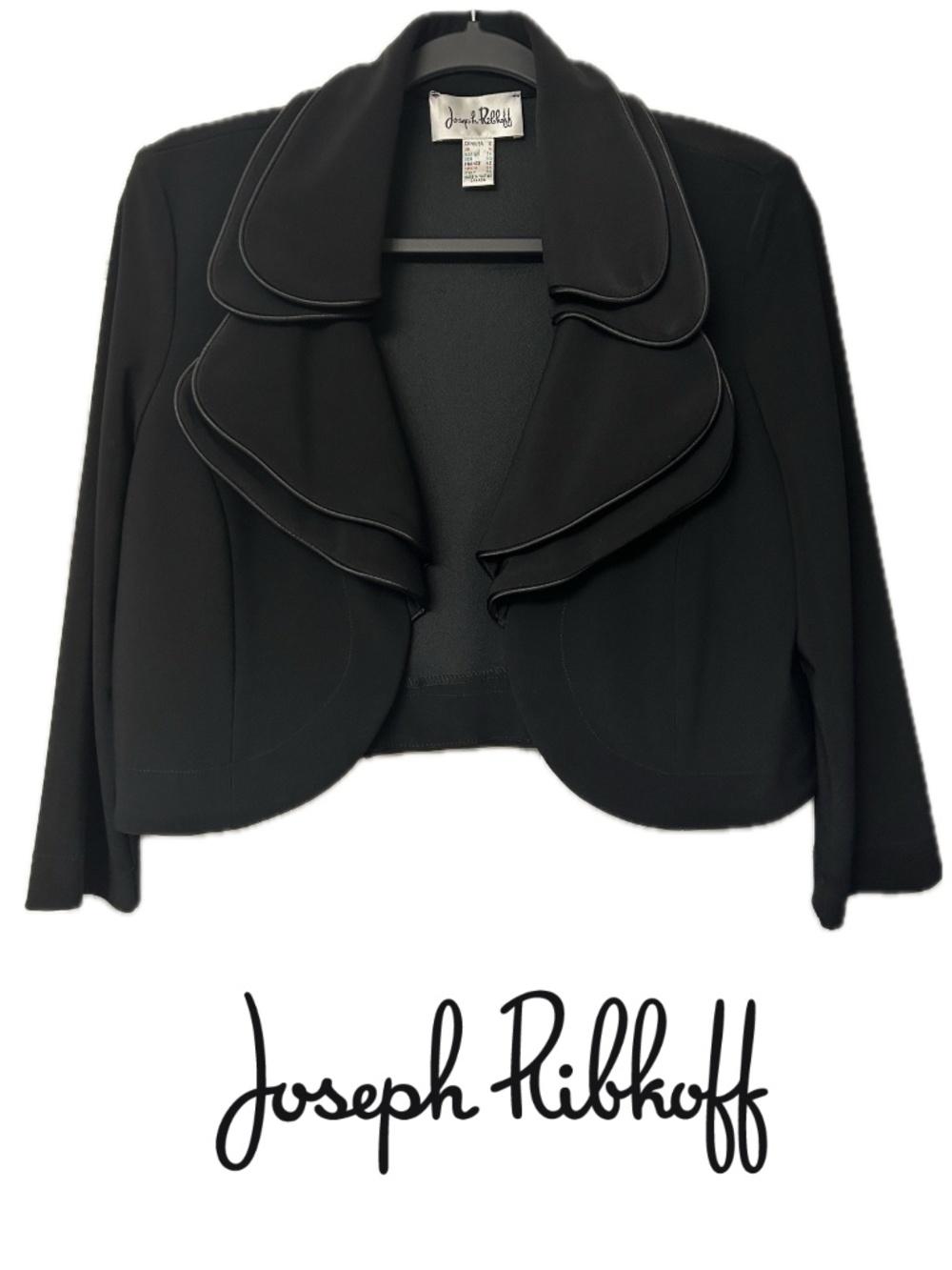 Like New Joseph Ribkoff Cropped Bolero Jacket Double Ruffle Collar Black Size 12